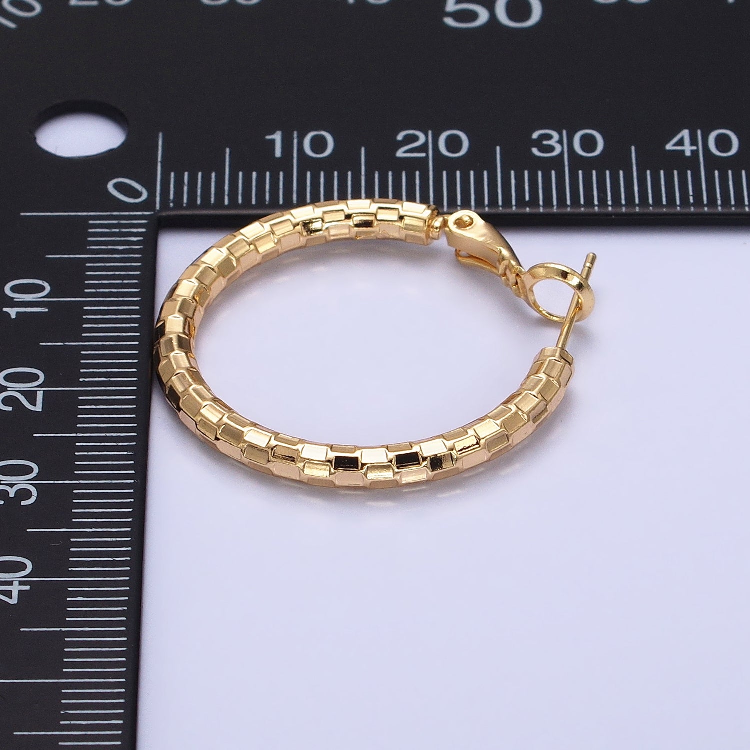 16K Gold Filled 30mm Multifaceted Textured Hinge Hoop Earrings in Gold & Silver | AD1211 AD1212