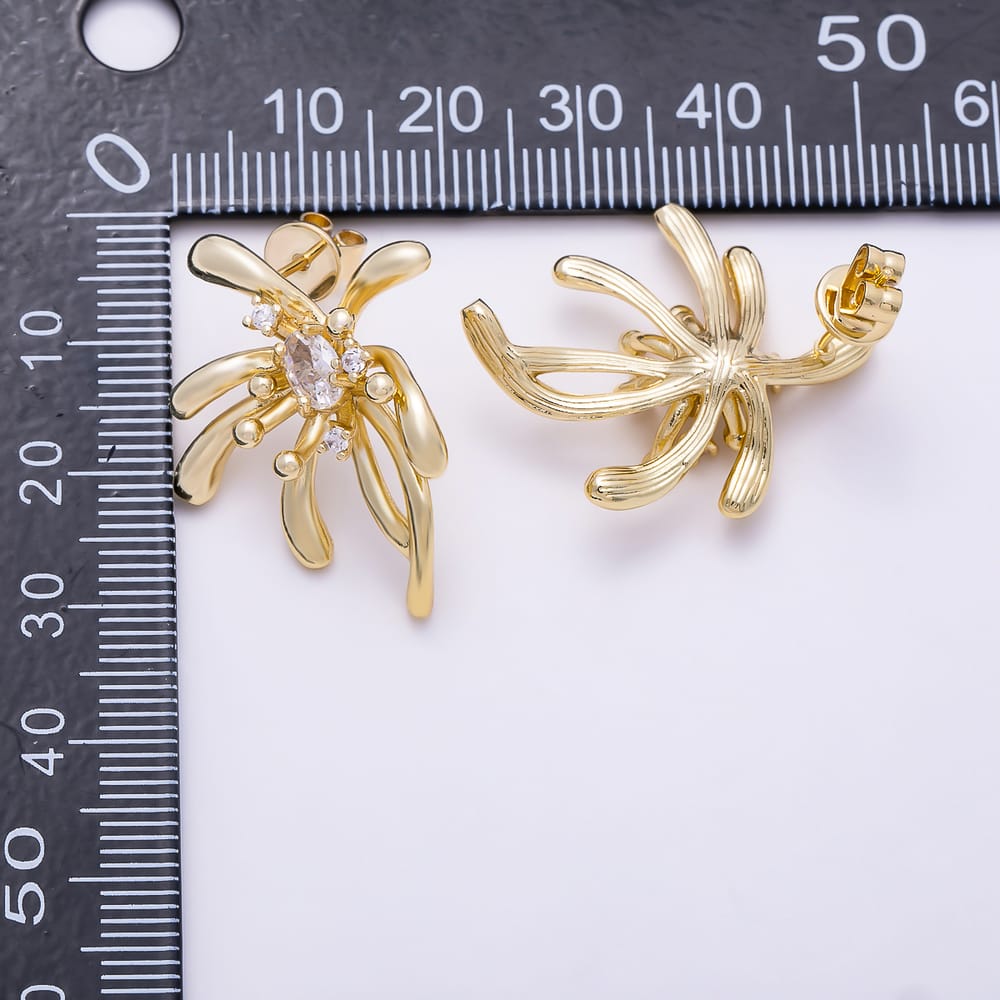 16K Gold Filled 30mm Oval CZ Sculptural Firework Stud Earrings in Gold & Silver | Earrings-00882 - Earrings-00883