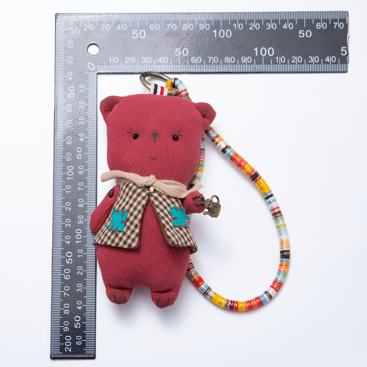 Fabric Red Plush Gingham Scarf Teddy Keychain | WB-00058
