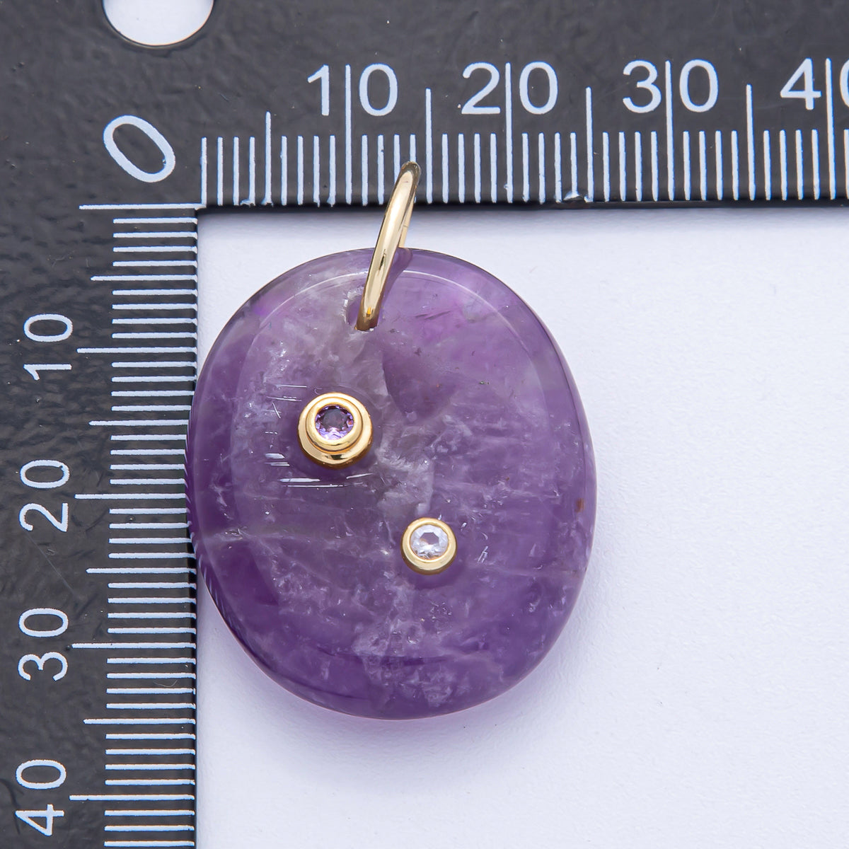 18K Gold Filled 30mm Multicolor CZ Embedded Gemstone Oval Charm | AK060 - AK062