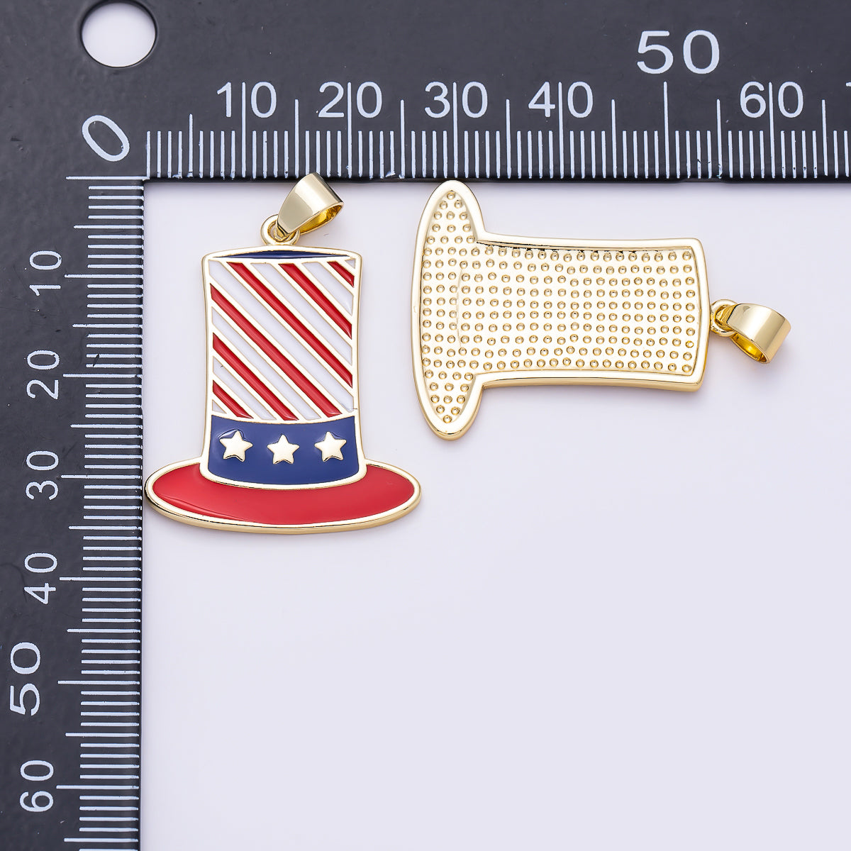 16K Gold Filled 12mm USA America Flag Enamel Top Hat Pendant | Charms-01493