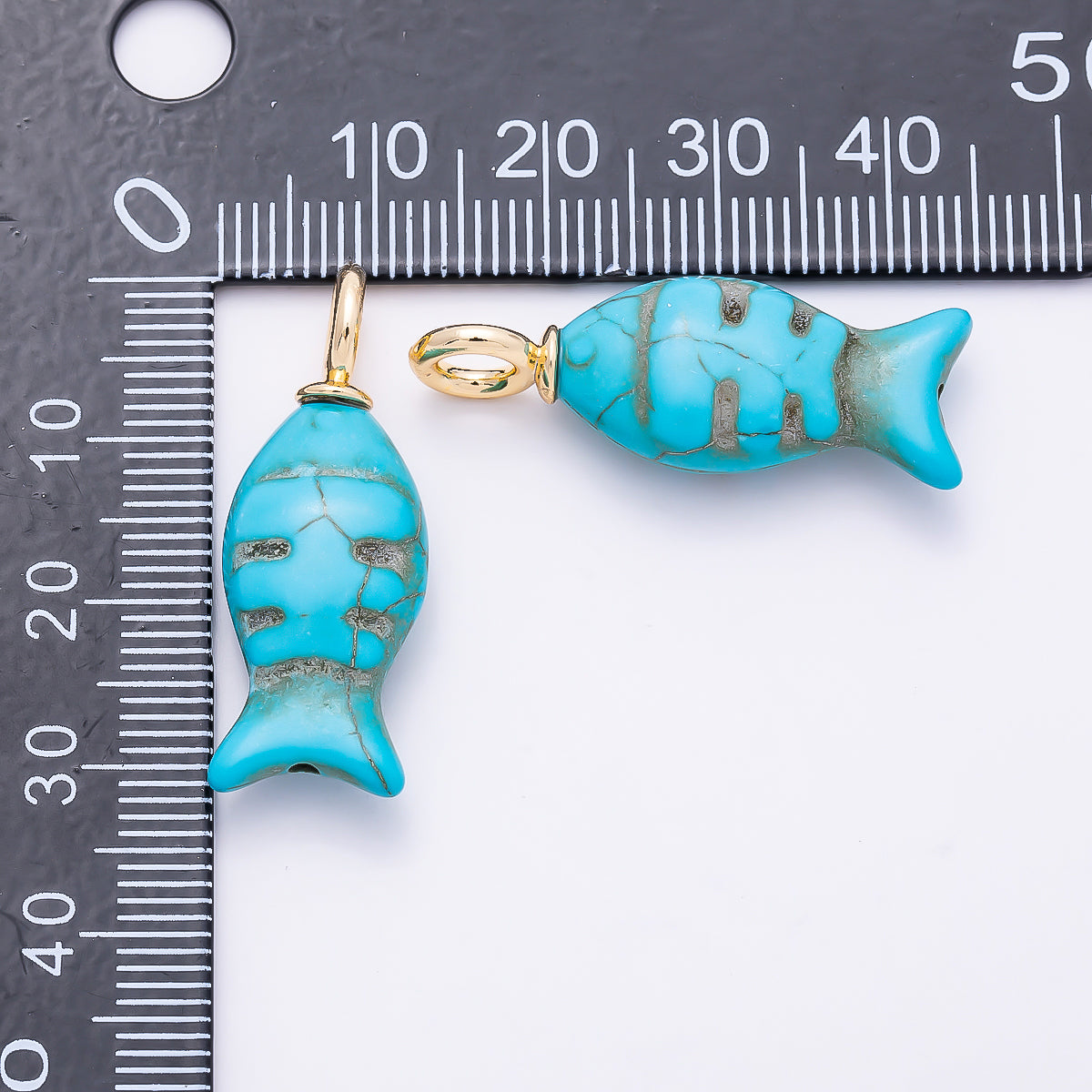 18K Gold Filled 32.5mm Turquoise Fish Gemstone Drop Charm | Charms-01347