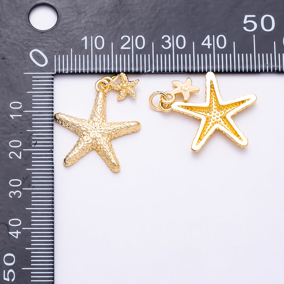 16K Gold Filled 33mm Starfish Textured Double Drop Charm | Charms-02001