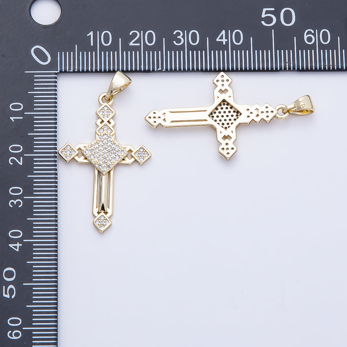 14K Gold Filled 33mm Micro Paved CZ Religious Open Cross Pendant | Charms-01167