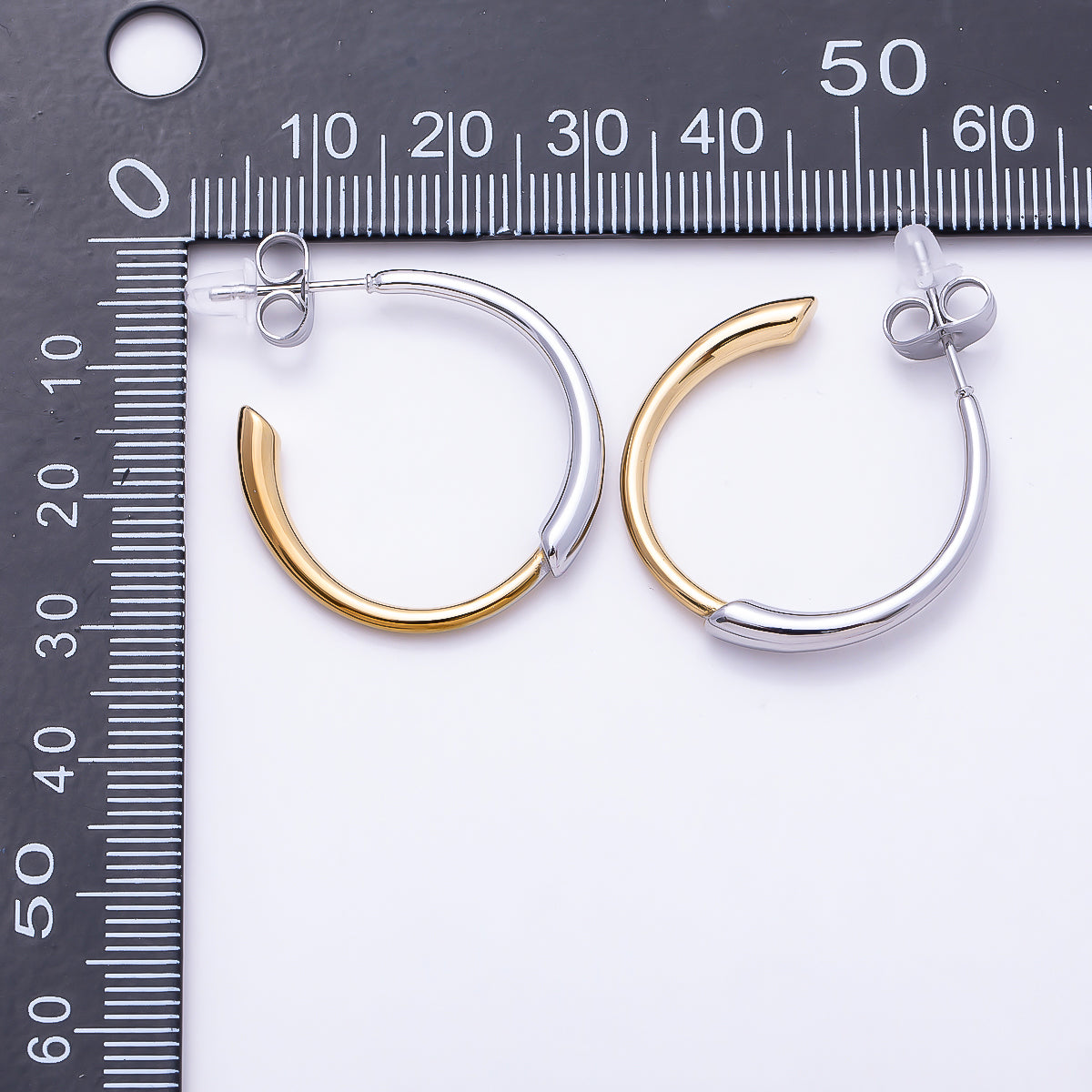 Stainless Steel Two Tone PVD 33.5mm Minimalist C-Shaped Hoop | Earrings-00732