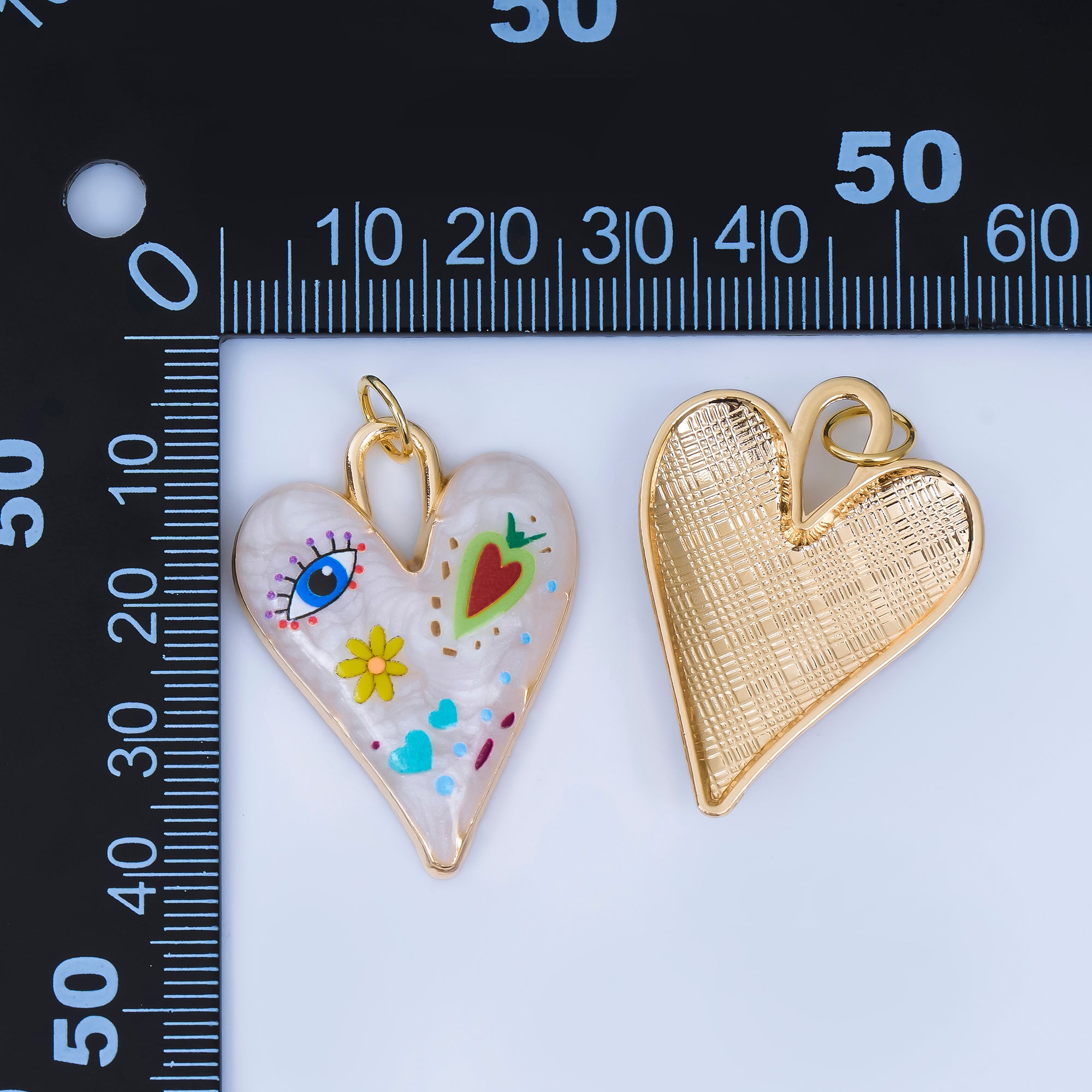 24K Gold Filled White Enamel Evil Eye Heart Padlock Pendant | AA1510