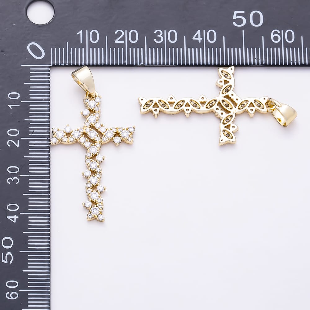 14K Gold Filled 35mm Micro Paved CZ Geometric Religious Cross Pendant | Charms-02184