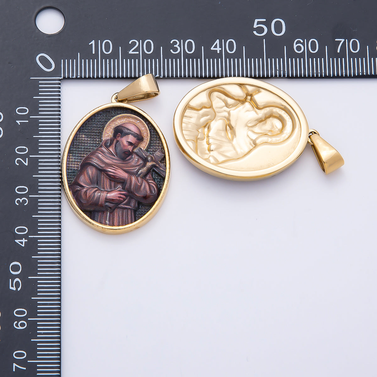 Stainless Steel 35mm Religious Saint Crucifix Cross Oval Pendant | Charms-01168