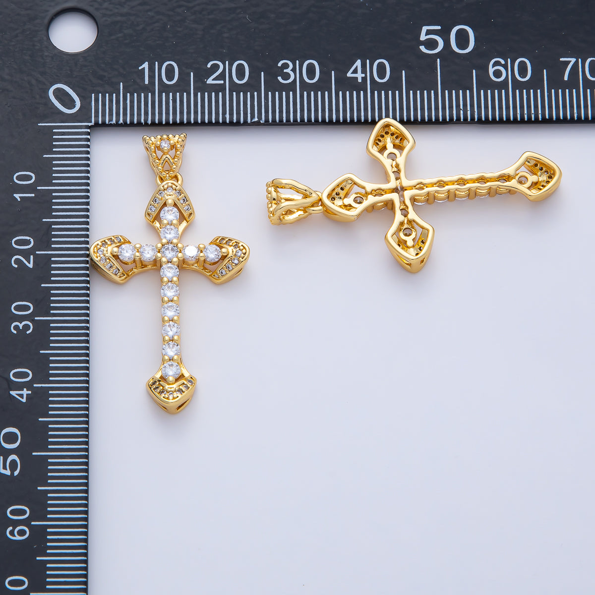 18K Gold Filled 35mm Clear Micro Paved CZ Religious Passion Cross Pendant | AF1195