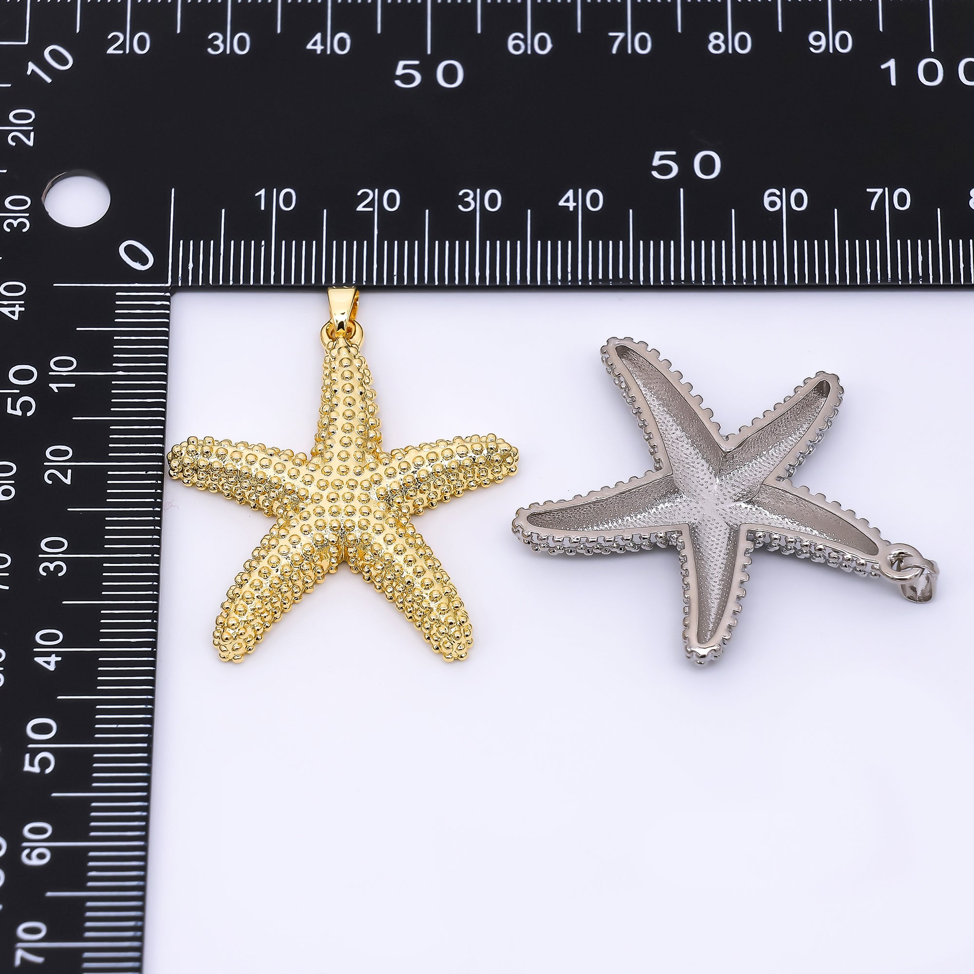 24K Gold Filled 37mm Dotted Sea Starfish Animal Charm in Gold and Silver | AH532