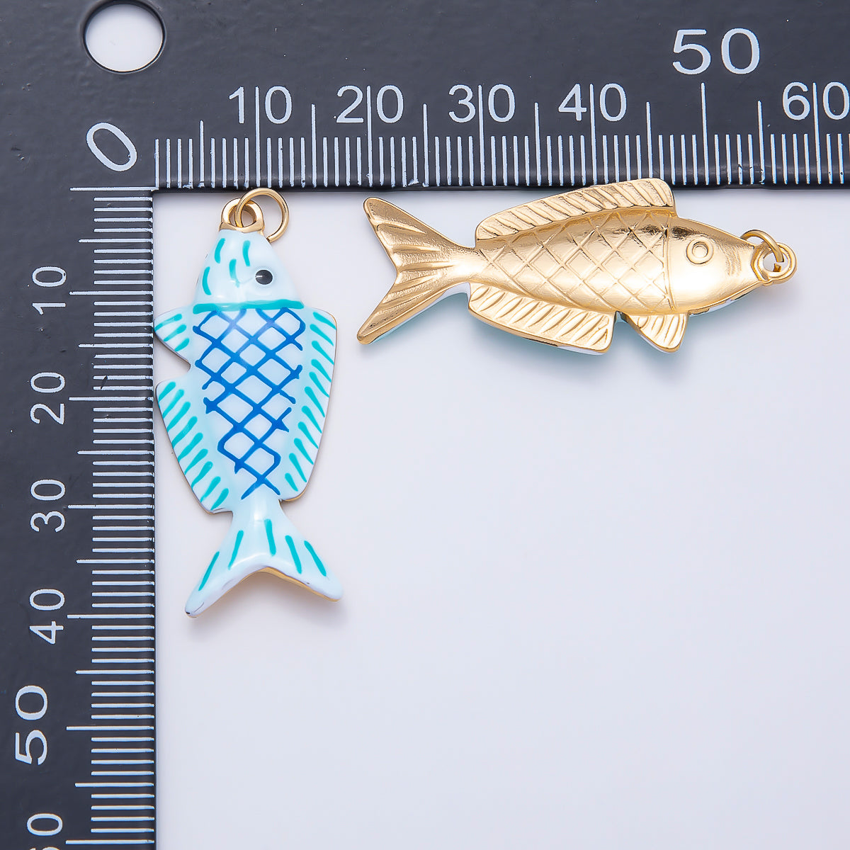SUMMER PVD Stainless Steel 38mm Blue Enamel Fish Charm | Charms-01539
