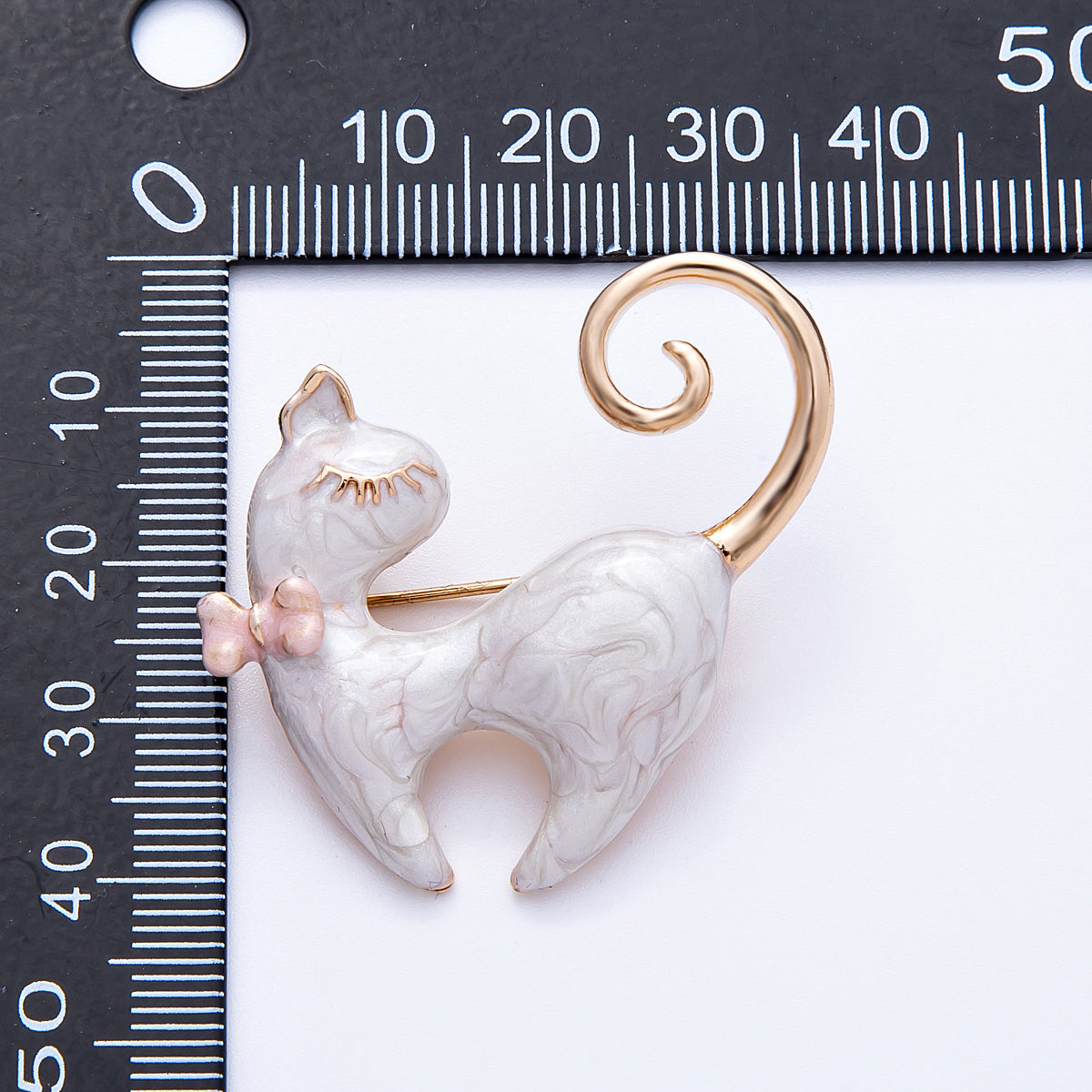 Gold 38mm x 34mm White, Black Enamel Kitty Cat Pet Animal Pin Brooch | BH-105 BH-106