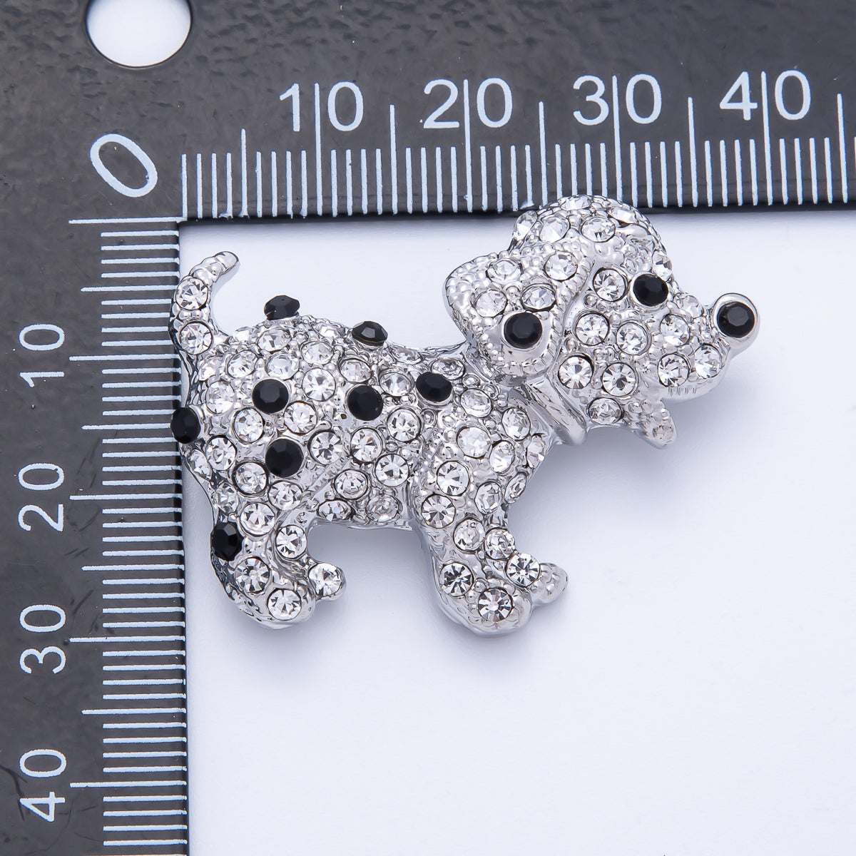 Silver 39.2mm x 29.7mm Micro Paved CZ Dalmatian Puppy Dog Pet Brooch Pin | BH-015