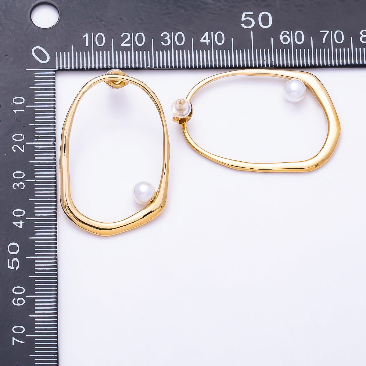 Stainless Steel PV 40mm Shell Pearl Edged Geometric Open Rectangle Stud | Earrings-00729