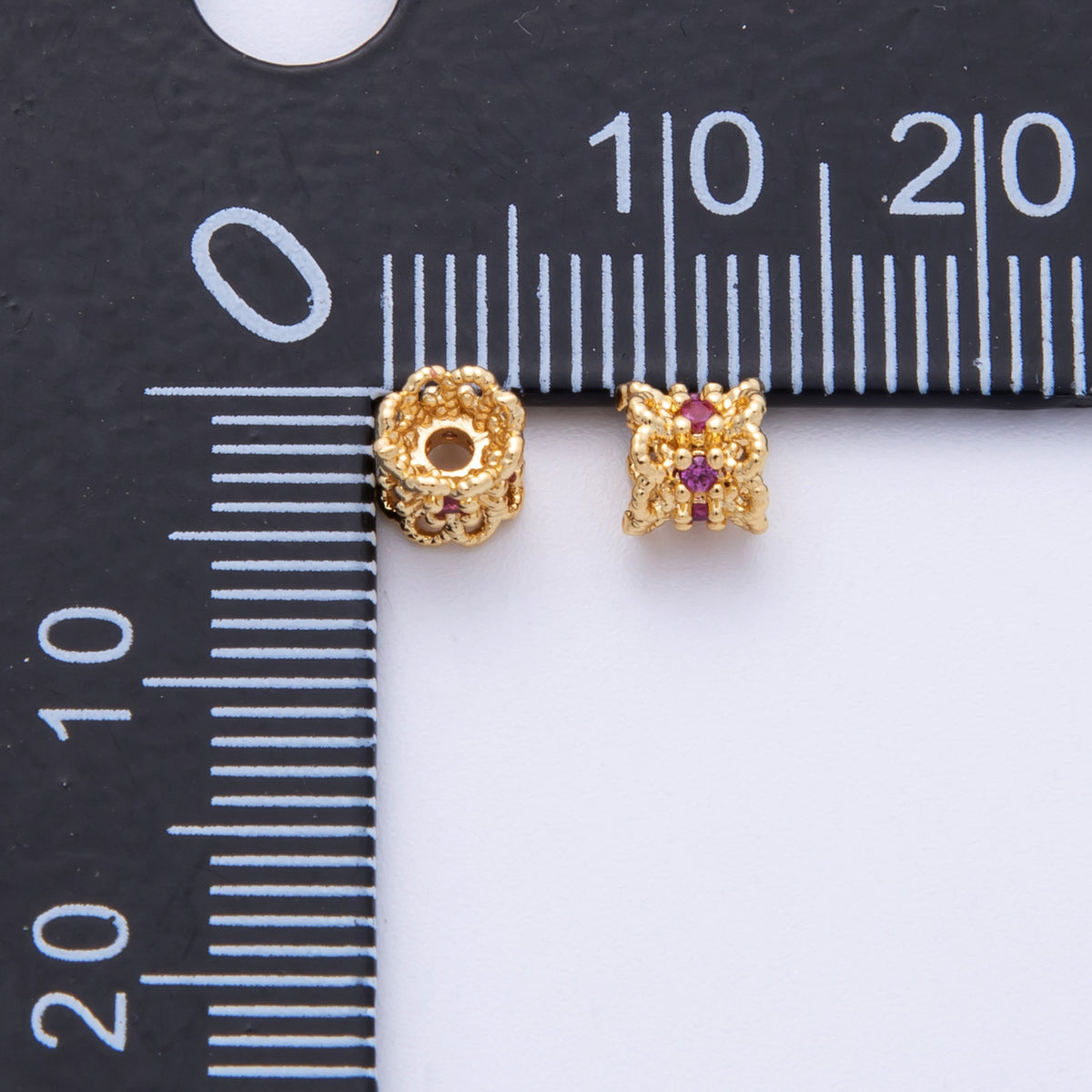 14k Gold Filled 4mm Fuchsia CZ Geometric Molten Spacer Beads | Beads-00003