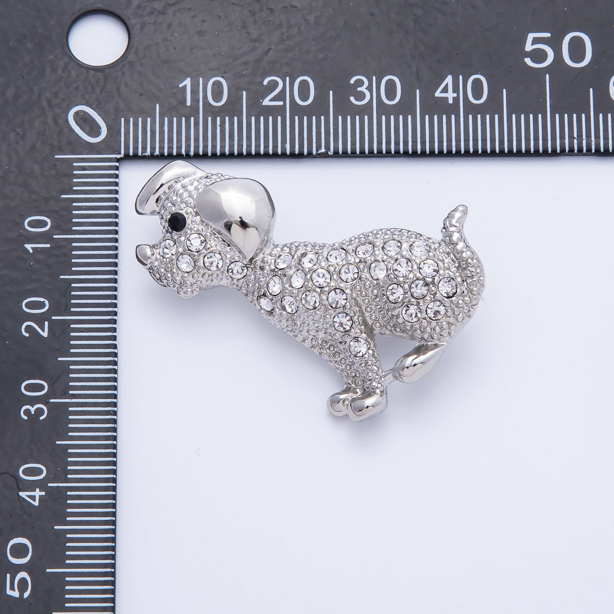 Silver 41mm x 27.7mm Micro Paved CZ Dog Puppy Pet Brooch Pin | BH-013
