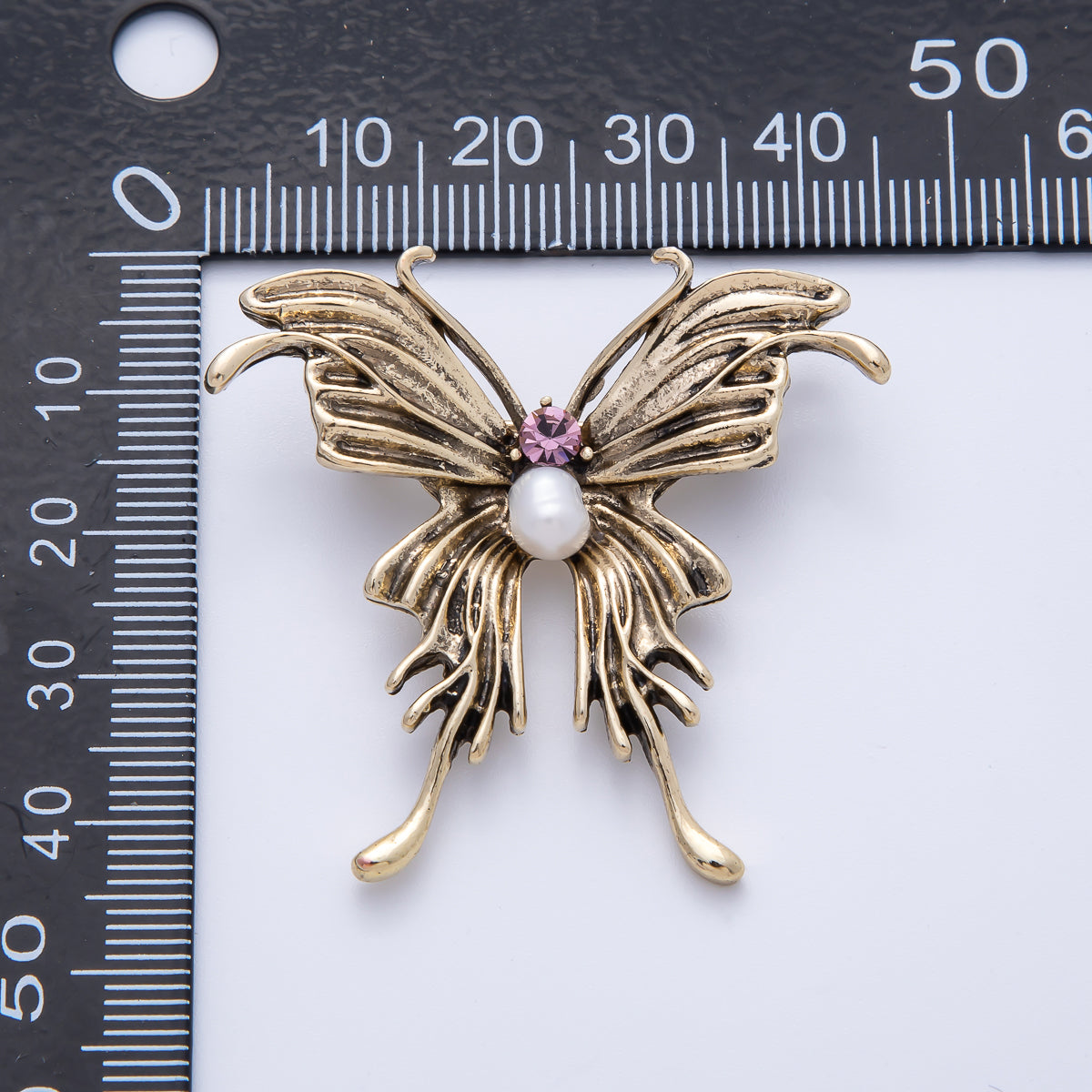 Antique Gold 41mm Purple CZ Shell Pearl Butterfly Mariposa Animals Brooch Pin | BH-016