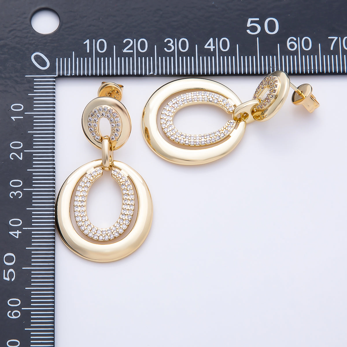 16K Gold Filled 42mm Micro Paved CZ Oval Link Drop Stud | Earrings-00669