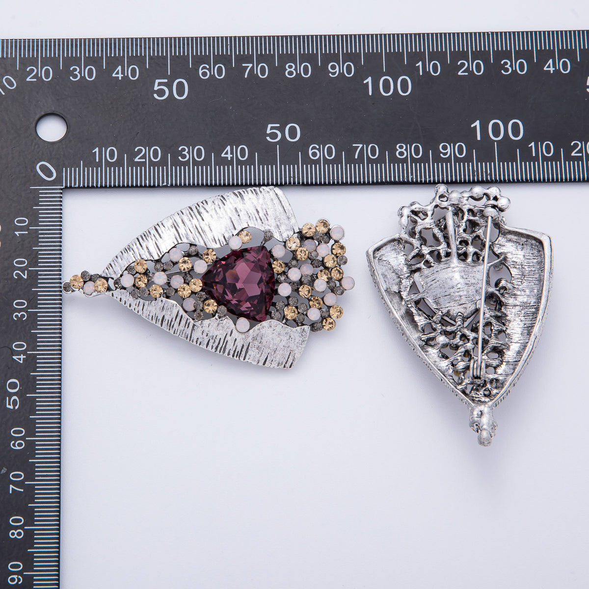 Vintage Moonlit Amethyst Crystal Statement Brooch Pin | BH-008