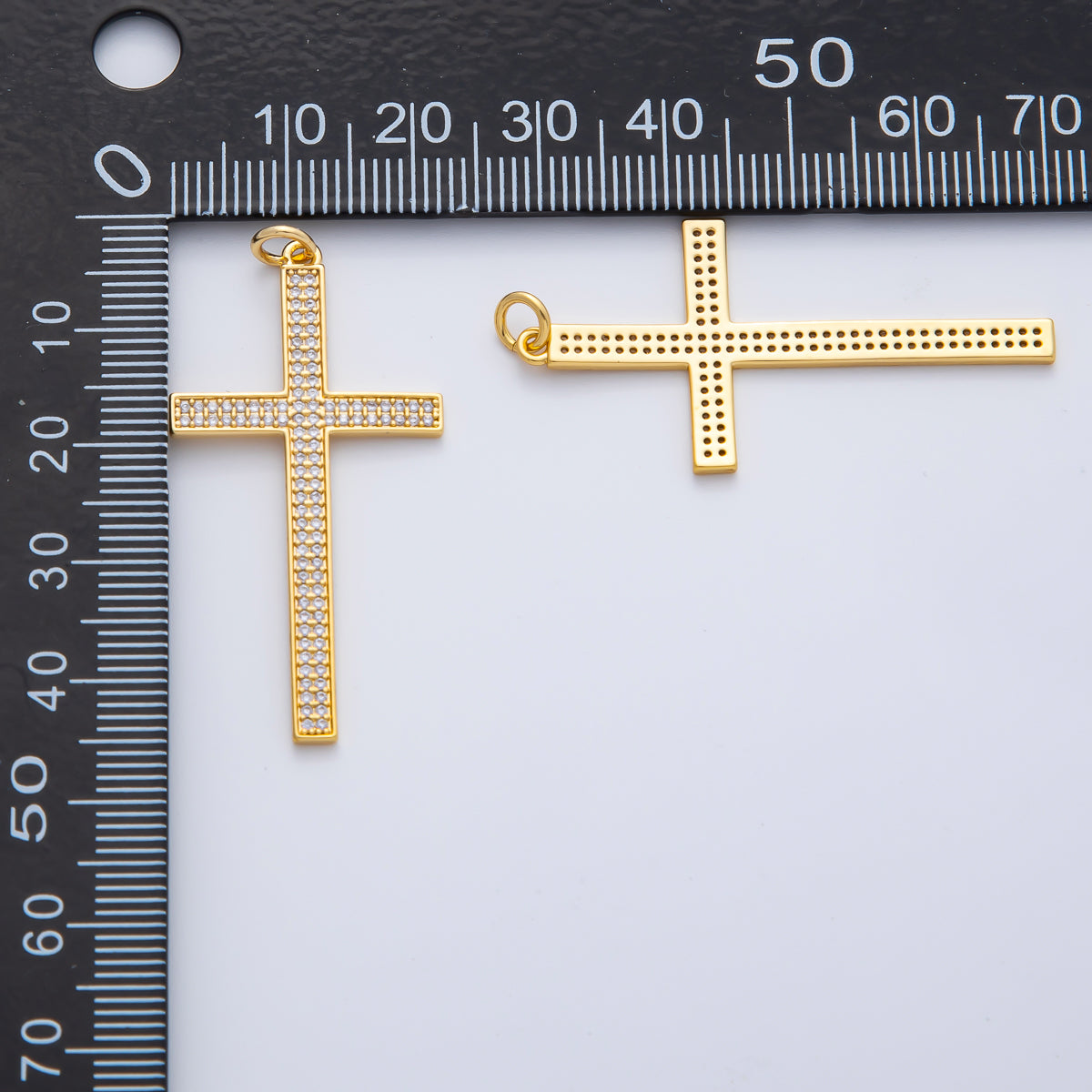18K Gold Filled 40mm Micro Paved CZ Religious Cross Charm | AF1468