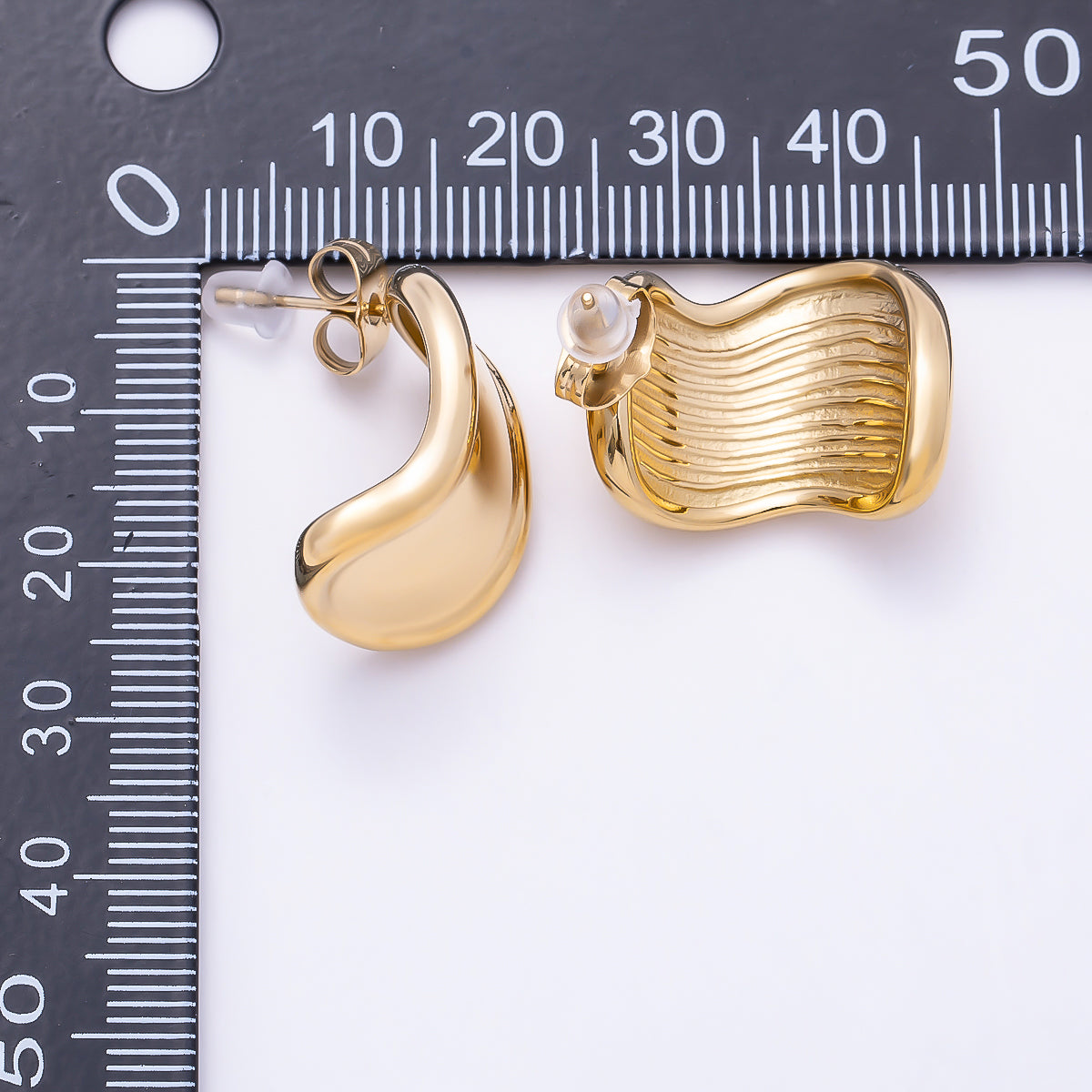 Stainless Steel PVD Gold 43mm Wave Molten Geometric Rectangle Stud | Earrings-00754