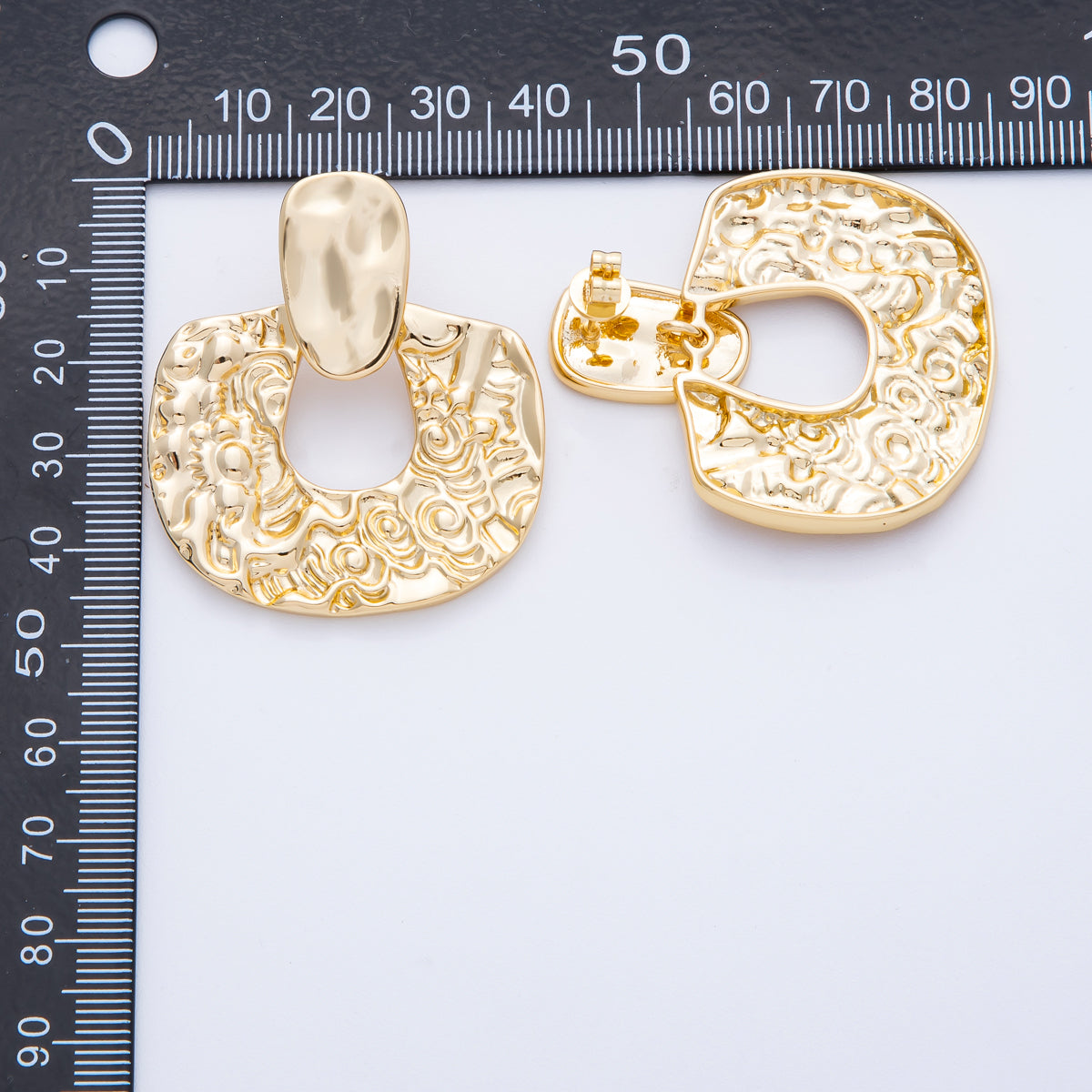 18K Gold Filled 44mm Hammered Door Knocker Stud Earrings | Earrings-00083