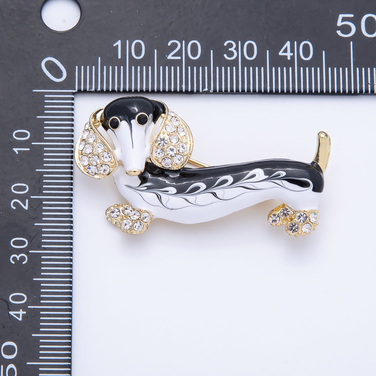 Vintage Gold 44.2mm x 24.2mm Micro Paved CZ Dachshund Wiener Dog Puppy Pet Brooch Pin | BH-014