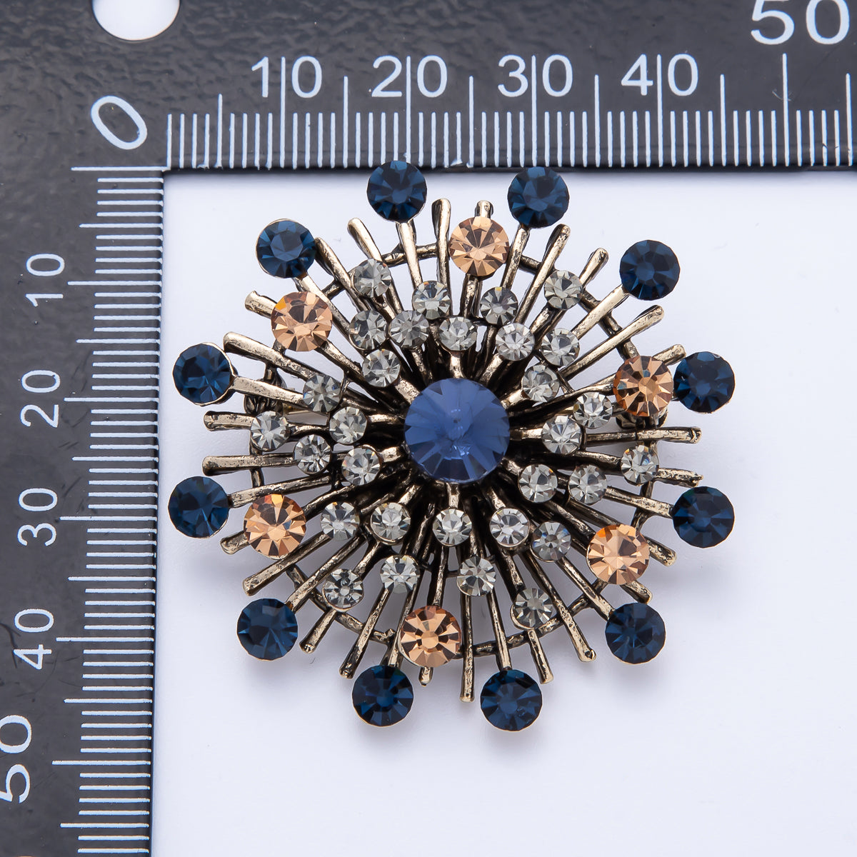 45mm Blue, Black Vintage Antique Sunburst Celestial Brooch Pin | BH025 BH026