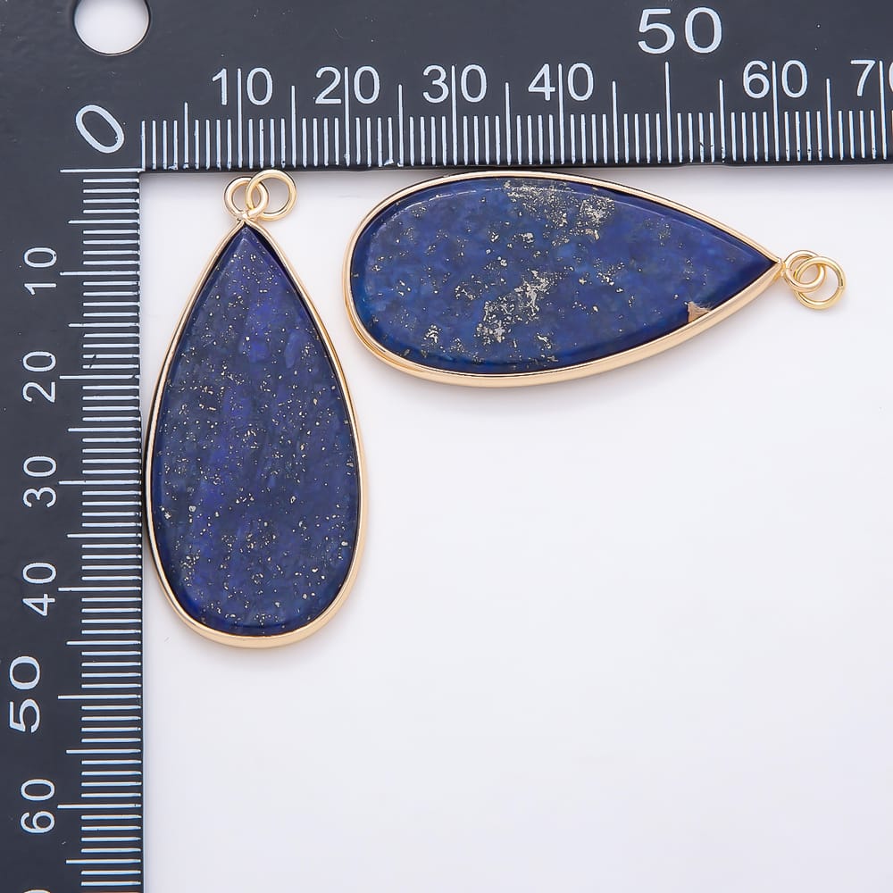 16K Gold Filled 45mm Natural Gemstone Bezel Teardrop Charm | Charms-02351 ~ Charms-02358