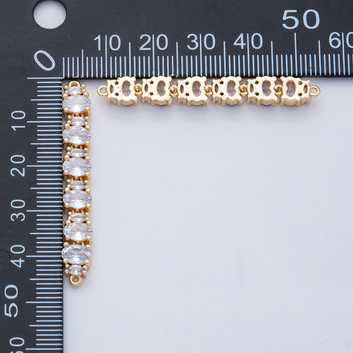 18K Gold Filled 46mm x 6mm Clear CZ Oval Marquise Connector | Y166