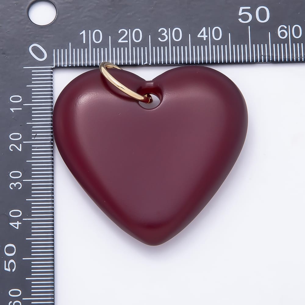 AUNTUMN FALL 16K Gold Filled 48mm Dark Red Maroon Burgundy Enamel Resin Heart Charm | Charms-02362