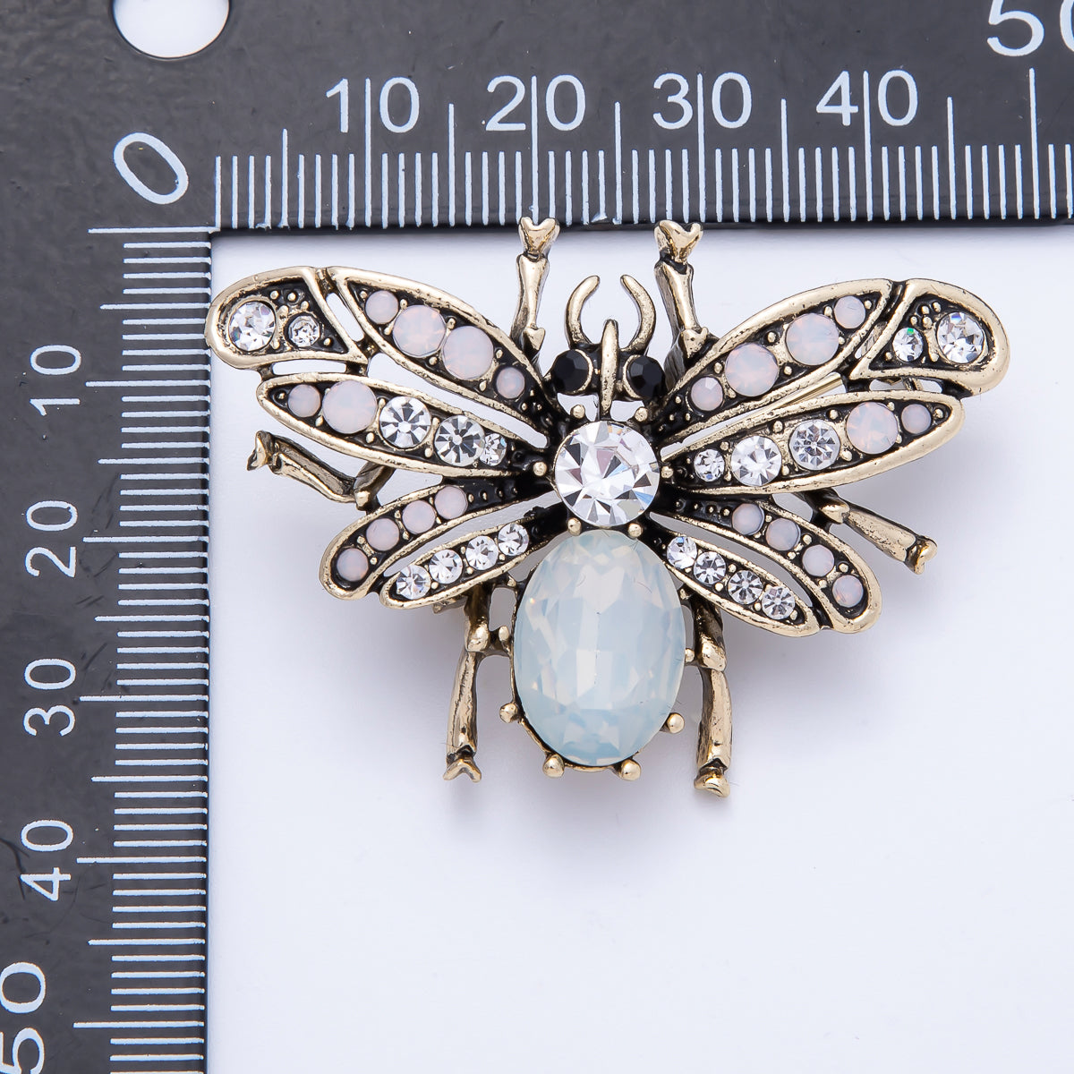 Vintage Silver 47.3mm x 33.5mm CZ Fly Insect Pin Brooch | BH-020