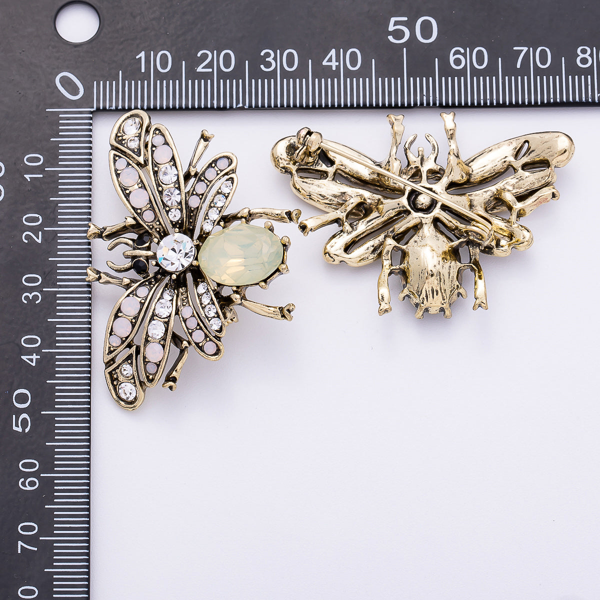 Vintage Silver 47.3mm x 33.5mm CZ Fly Insect Pin Brooch | BH-020
