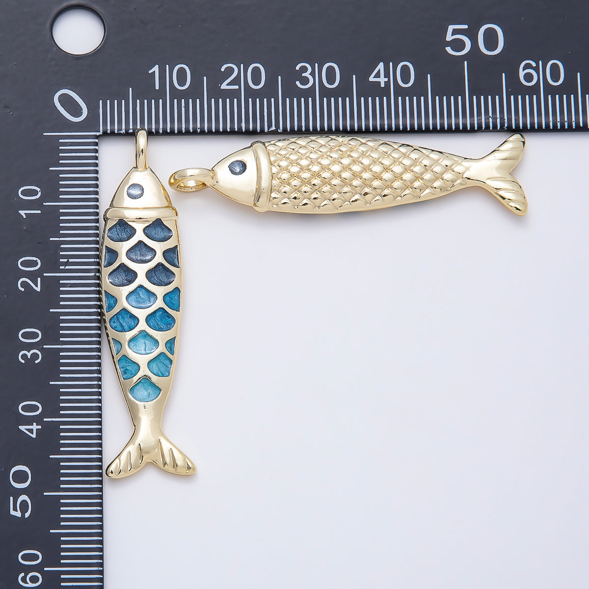 SUMMER 16K Gold Filled 48mm Blue Glitter Enamel Gradient Enamel Fish Pendant | Charms-01537