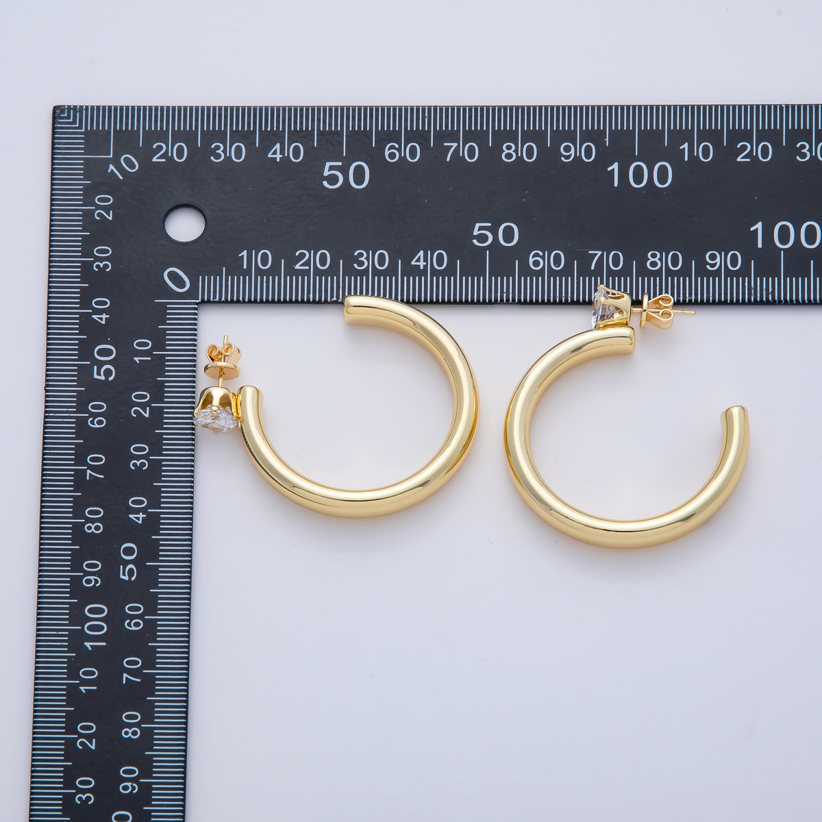 18K Gold Filled 48mm Clear CZ C-Shaped Hoop Earrings | AD1651