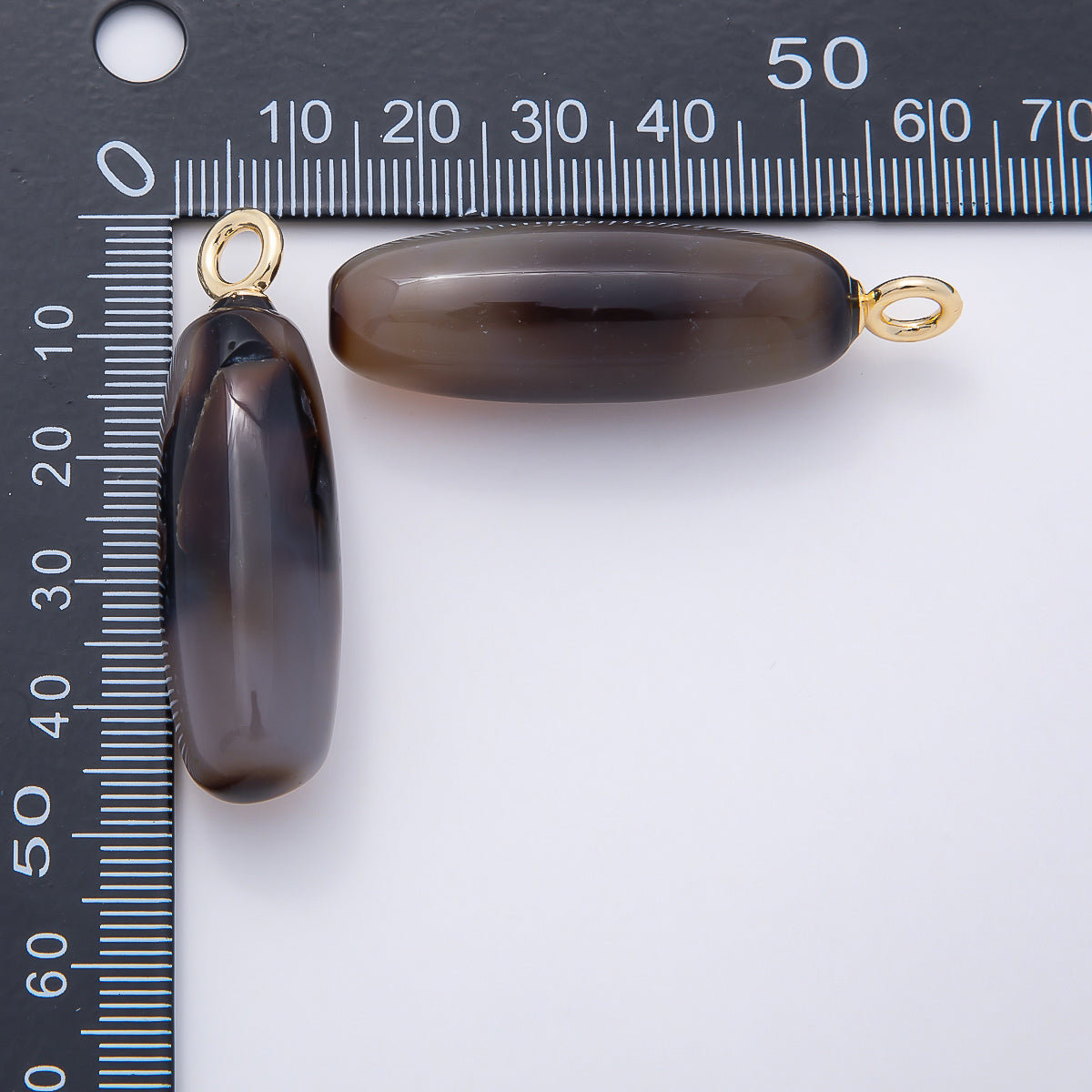18K Gold Filled 48mm Dark Grey Agate Gemstone Ovoid Oval Tube Charm | Charms-01074