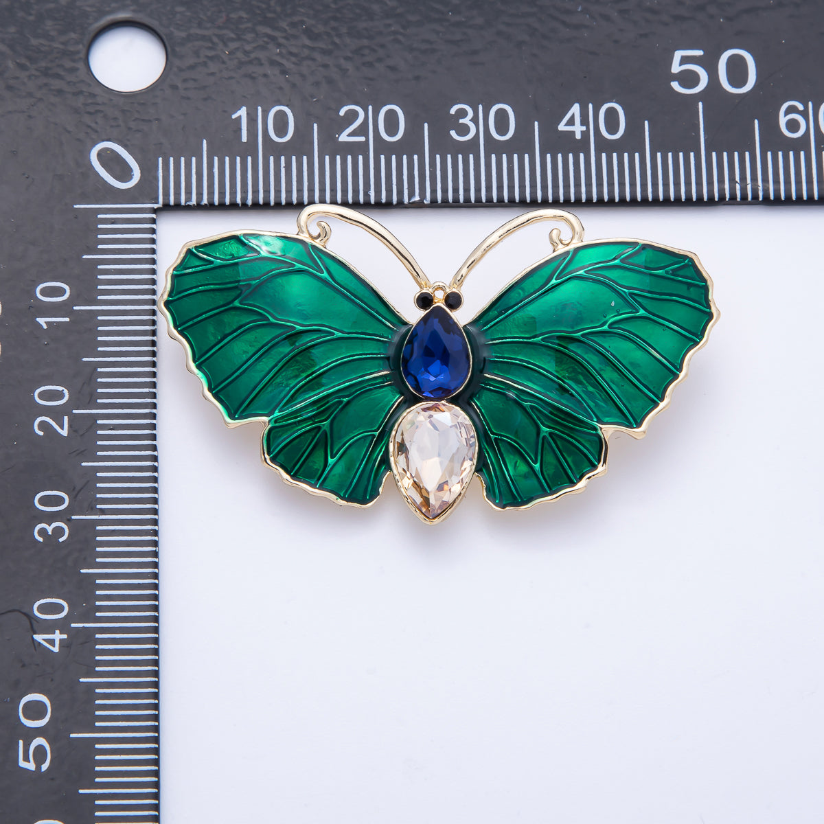 Gold 49.3mm x 28.2mm Green Butterfly Insect Pin Brooch | BH-019