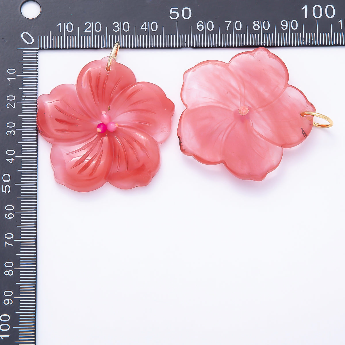 16K Gold Filled 50mm Carnelian, Aventurine, Tiger Eye, Turquoise, Rose Quartz Gemstone Flower Charm | Charms-01548 ~ Charms-01552
