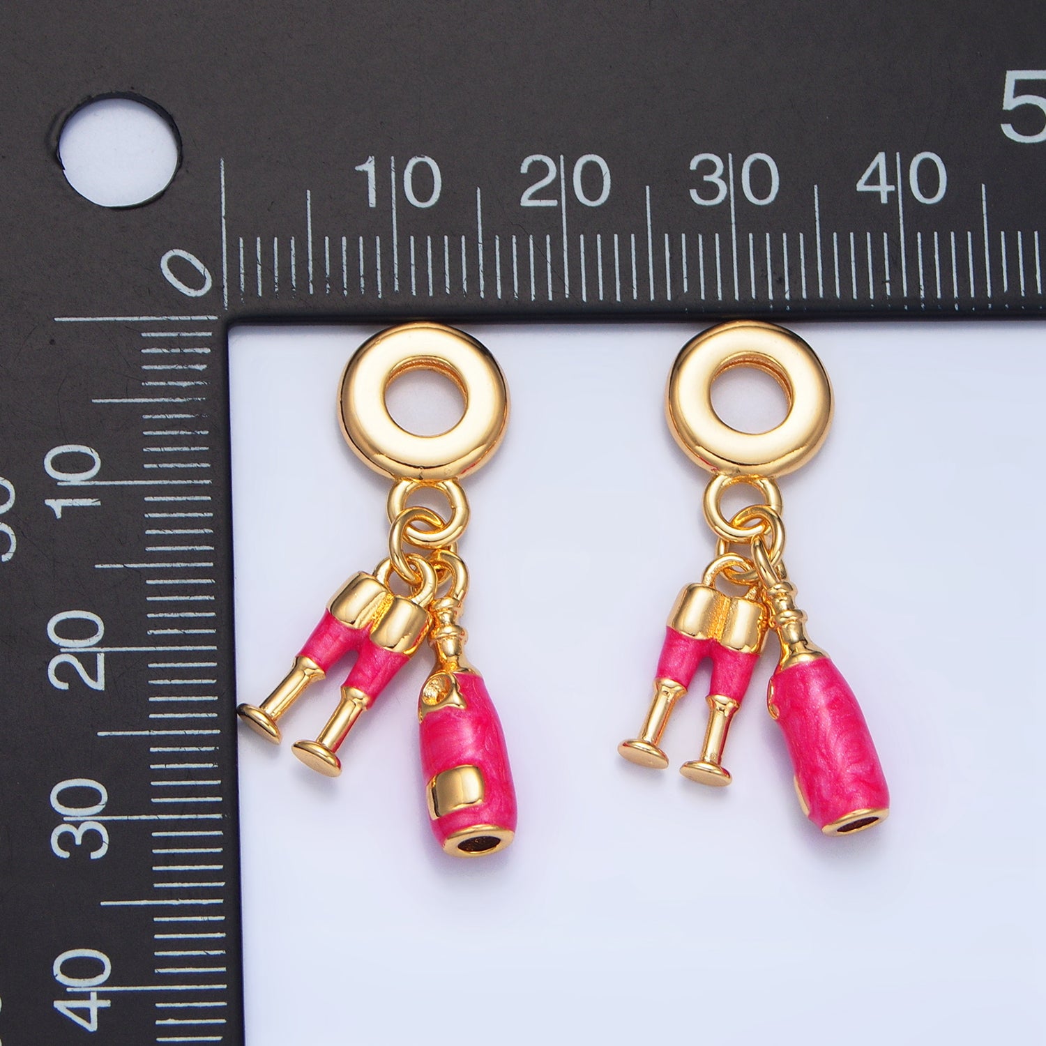 24K Gold Filled Fuchsia Wine Glass Bottle Alcohol Drink Rhondelle Bail Drop Pendant | X781