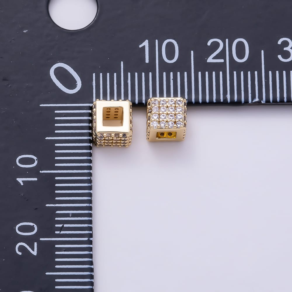 16K Gold Filled 6mm Micro Paved CZ 3D Cube Spacer Square Bead | Beads-00629