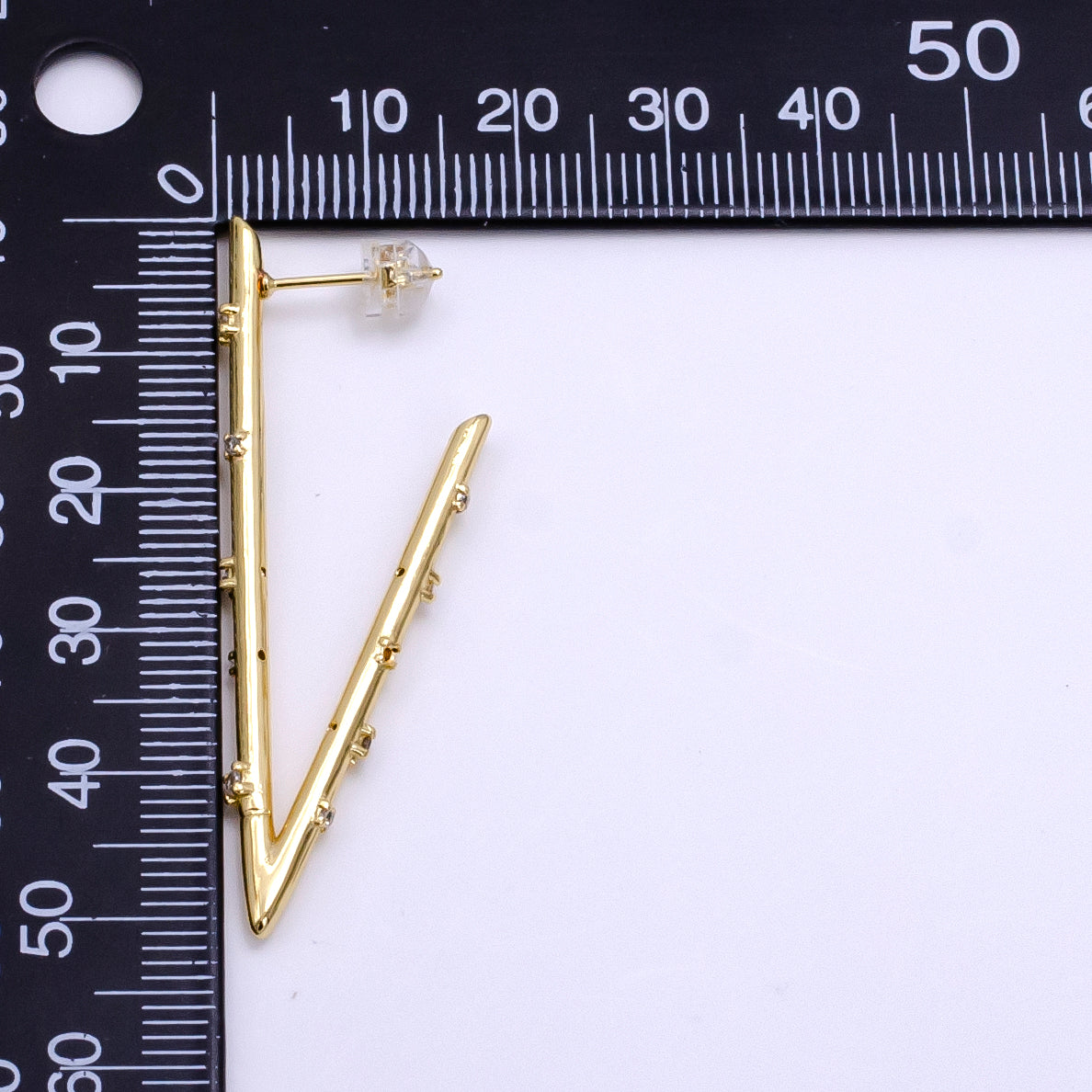 16K Gold Filled 50mm Clear CZ Dotted Triangle Hoop Earrings