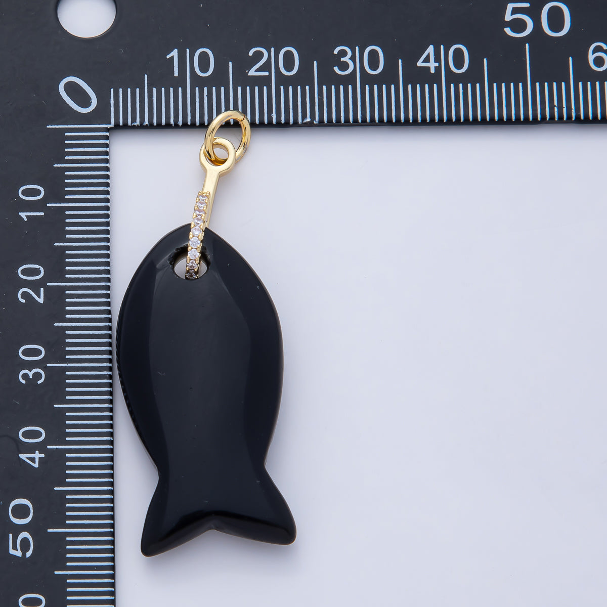 18K Gold Filled 51mm Quartz, Agate, Jasper, Topas Gemstone Fish Charm with CZ Charm | AK001