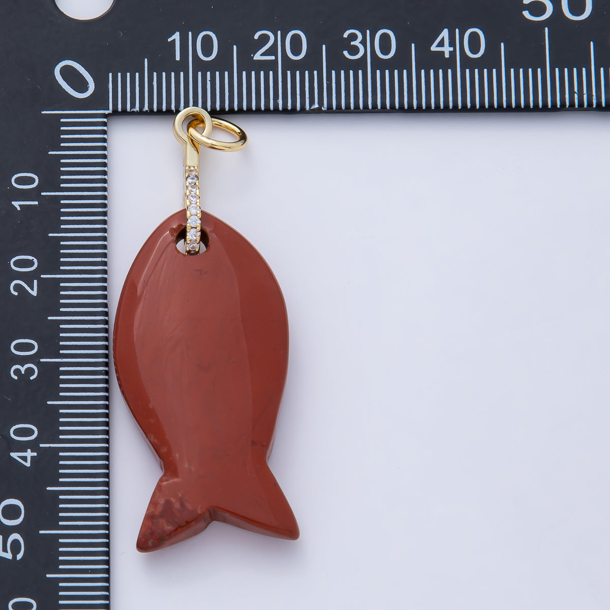 18K Gold Filled 51mm Quartz, Agate, Jasper, Topas Gemstone Fish Charm with CZ Charm | AK001