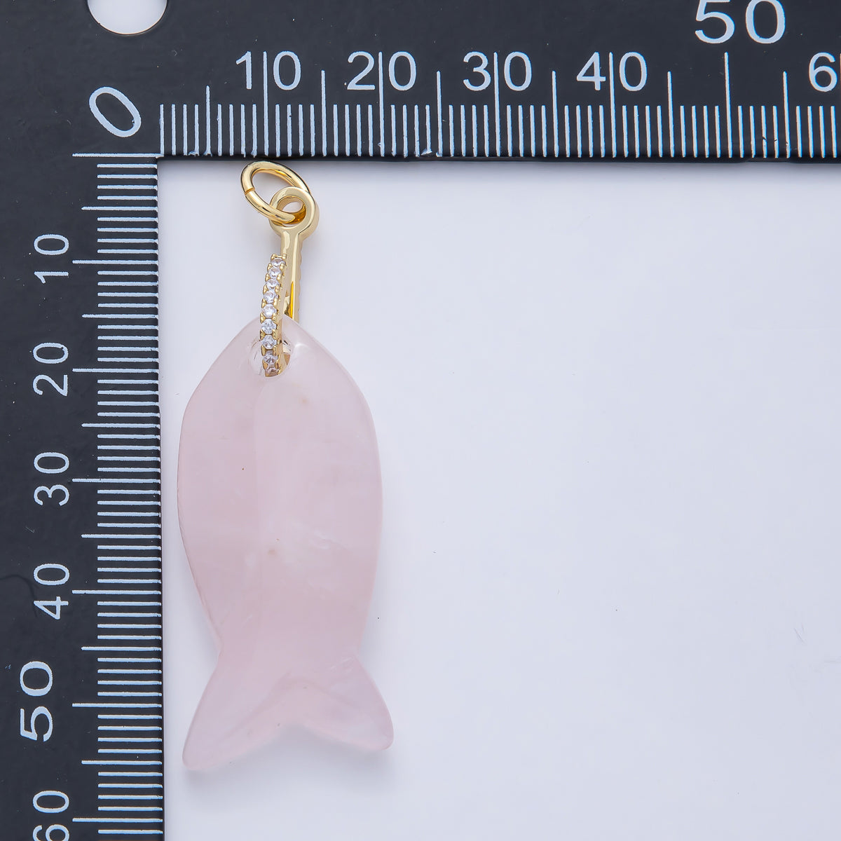 18K Gold Filled 51mm Quartz, Agate, Jasper, Topas Gemstone Fish Charm with CZ Charm | AK001