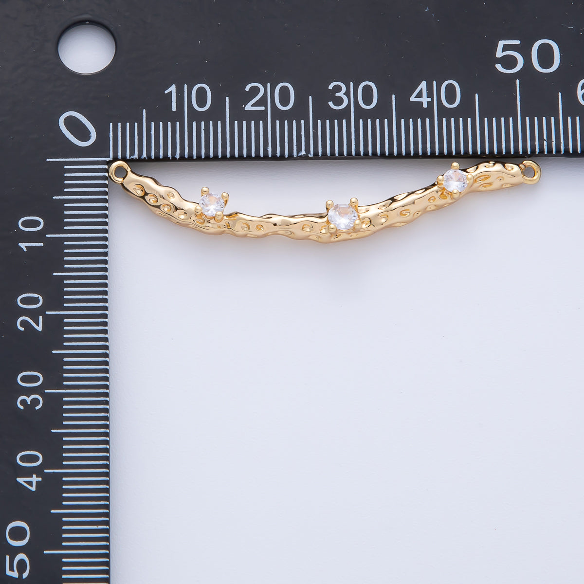 18K Gold Filled 52mm Triple Clear CZ Molten Wood Curved Connector | Y167