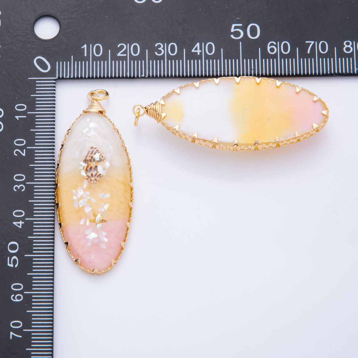 18K Gold Filled 55mm Sunset Sand Beach Gradient Resin Oval Charm | AH873
