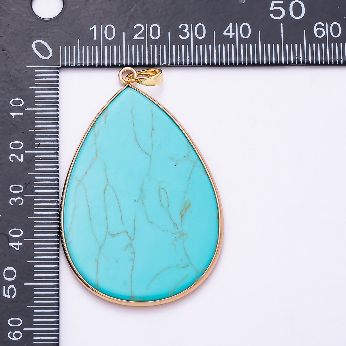 16K Gold Filled 55mm Turquoise Cabochon Natural Gemstone Teardrop Shaped Pendant | Charms-01571