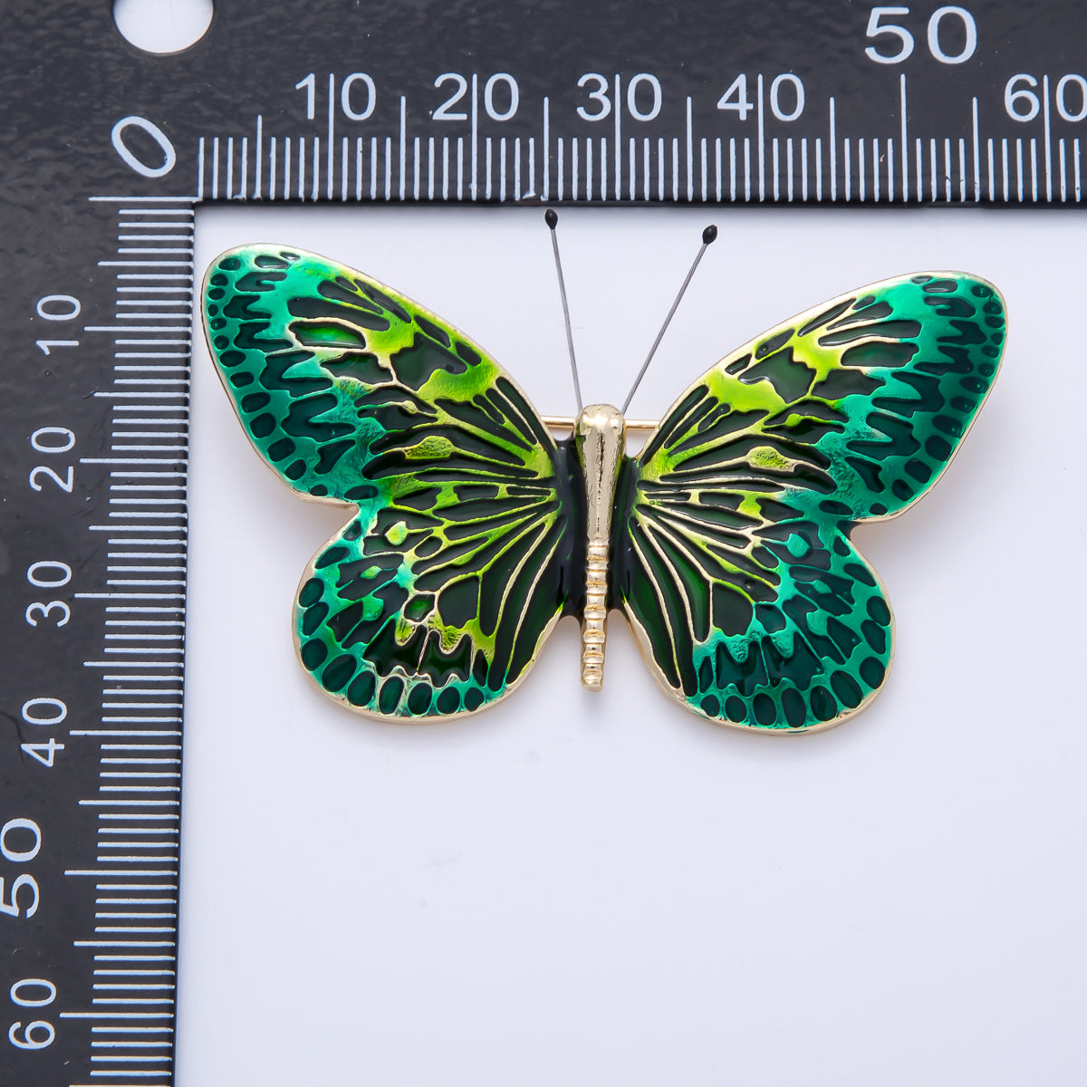 Gold 55mm x 33mm Green Gradient Butterfly Insect Pin Brooch | BH-070