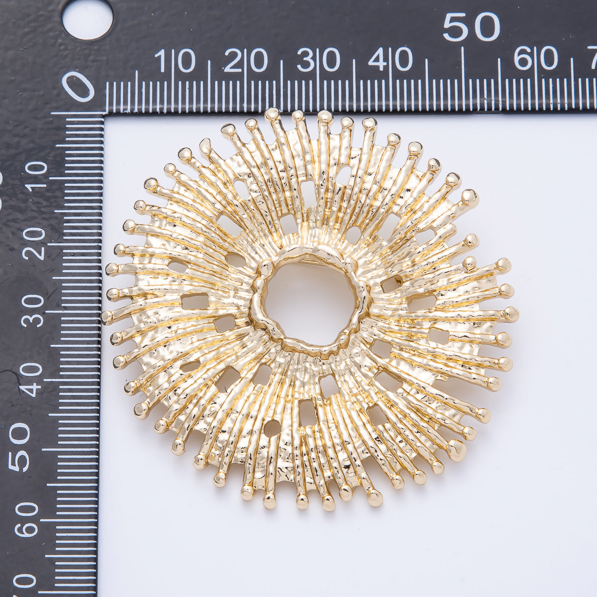 Gold 56mm x 52mm Celestial Hammered Sun Flower Pin Brooch | BH-049