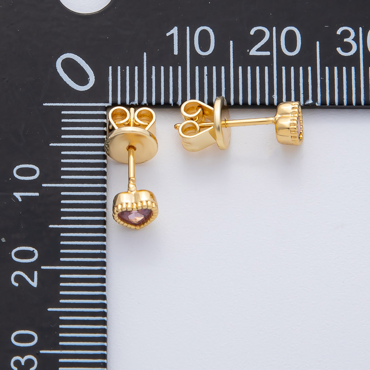 18K Gold Filled 5mm Pink CZ Heart Bezel Dainty Stud Earrings | AD1610